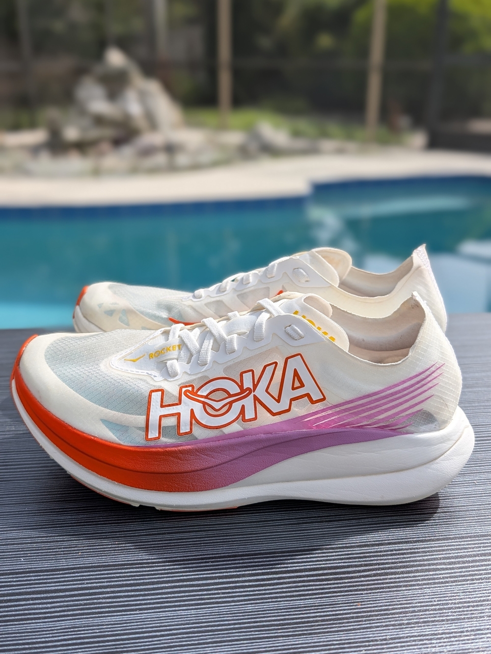 HOKA Rocket X 2 Carbon Plated Running Shoes Mens 7.5 Womens 8.5 White Orange